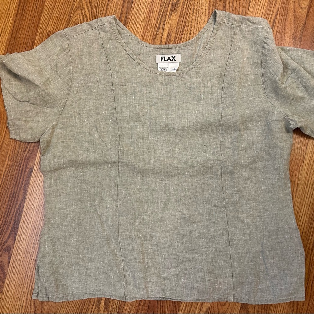 FLAX Short Sleeve Linen Top in Olive Gray